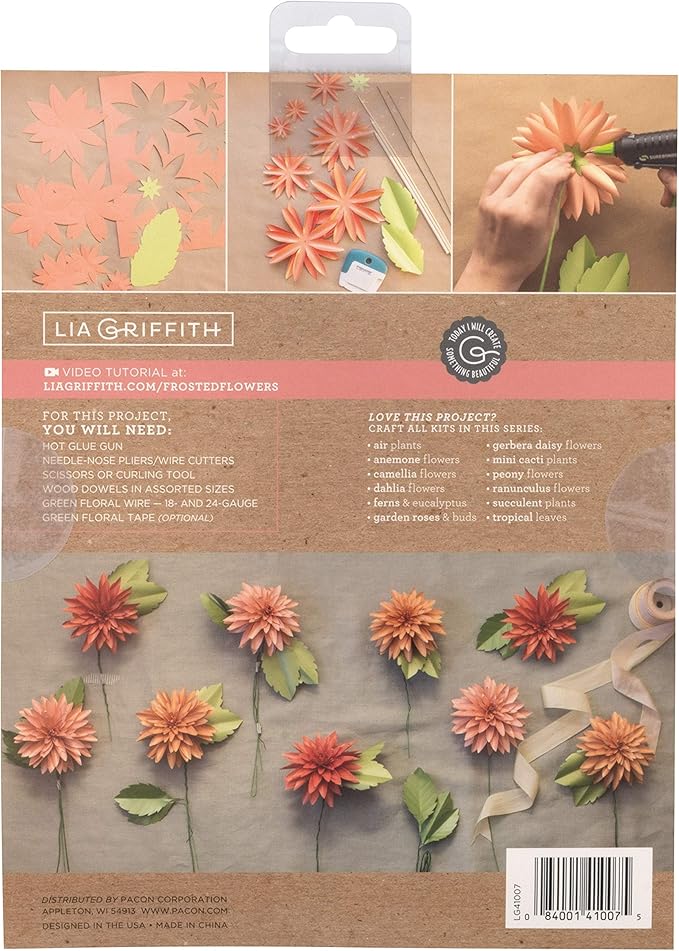 Lia Griffith Frosted Paper Blooms Dahlia Flowers, 8.5" x 11", Assorted Colors 21 Pages