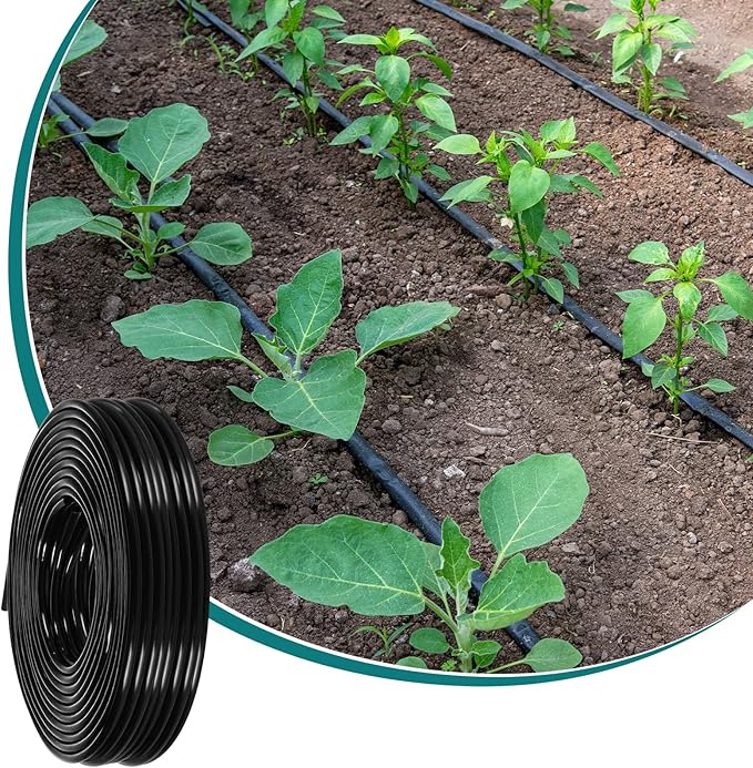 656 Feet 1/4 Inch Drip Irrigation Tubing Irrigation Hose Garden Watering Tube Line, Drip Line Watering Automatic Irrigation Equipment Set for Garden Irrigation System Flower Patio Lawn(Black)