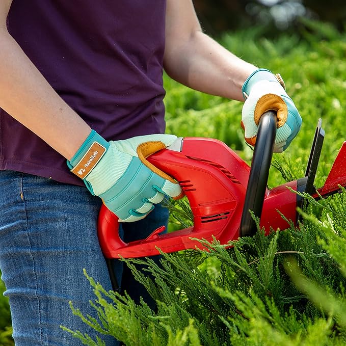 Wells Lamont Women's HydraHyde Water-Resistant Leather Palm Hybrid Work Gardening Gloves, Medium (Pack of 1) (3250M), Blue