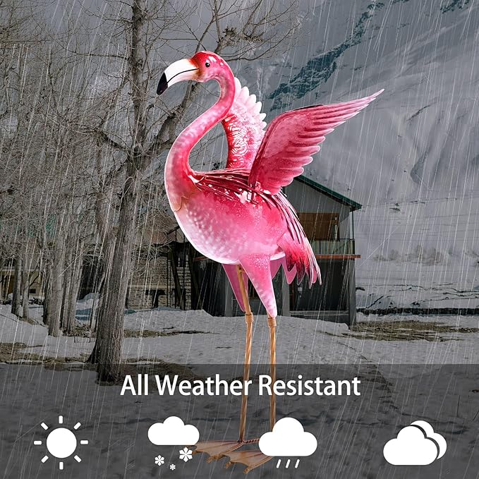 Natelf Garden Flamingo Statues and Sculptures, Outdoor Metal Bird Yard Art, Pink Flamingos Lawn Ornament for Patio Backyard Porch Decorations