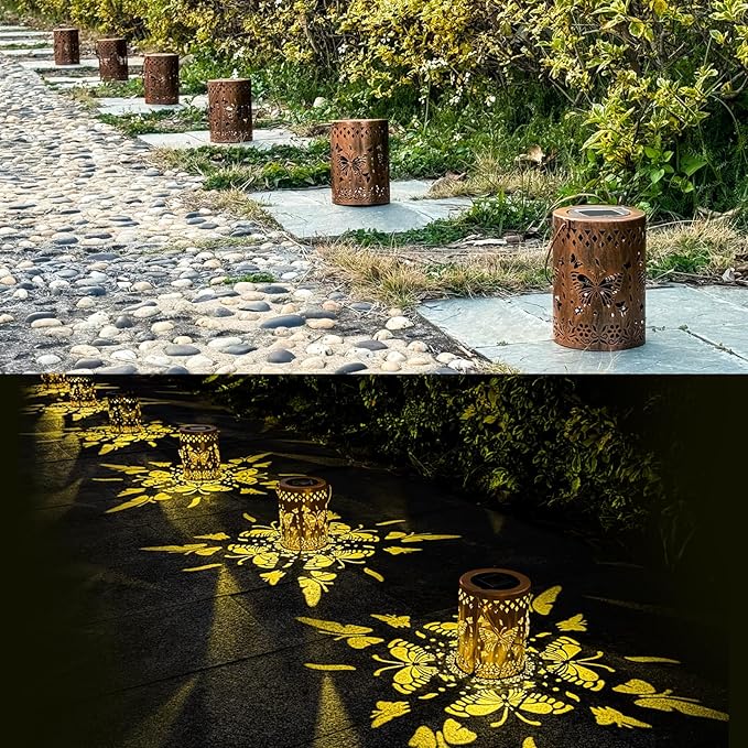 Solar Lanterns Outdoor Waterproof Butterfly Garden Decor Lantern Birthday Gifts for Women Mom Grandma, Hanging Lights Metal Decoration Outside for Yard, Patio, Backyard, Porch