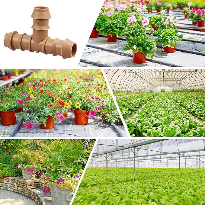 JAYEE 25 Pack Drip Irrigation Barbed Tee Fittings (17mm) for 1/2" Drip Hose(0.600”ID) ，Sprinkler Tubing Connector for Drip System