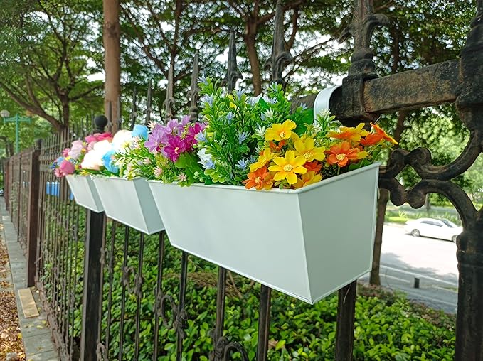 3 Pcs Large Hanging Flower Pots for Railing Or Fence 16 Inch Railing Planter Box for Any Balcony, Porch or Deck Countryside Style Window Planter Boxes Are Perfect to Herbs & Flowers for Garden (White)