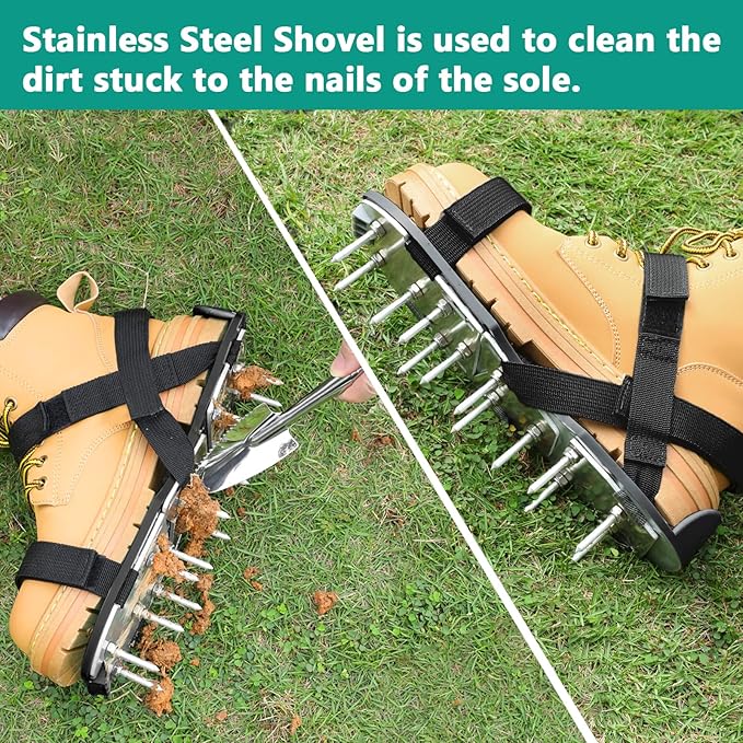 Lawn Aerator Shoes for Grass - Pre-Assembled Grass Aerator Shoes for Lawn - Soil Yard Aerator Tool for Aerating Patio Garden, Black