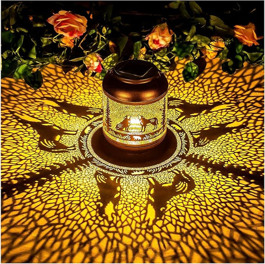 Wolf Solar Lanterns Outdoor Waterproof Hanging Solar Lights Wolf Gifts for Women Men Mom Metal Decorative LED Outdoor Lanterns for Patio, Lawn, Landscape, Garden Decor, Yard Decorations