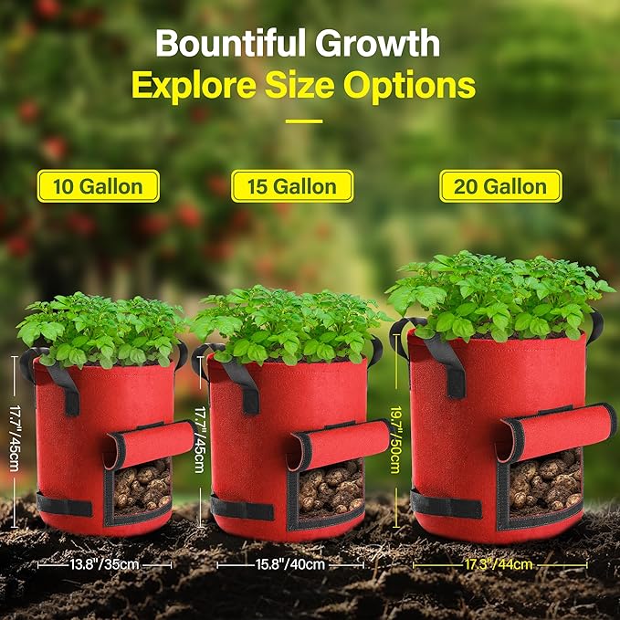 Suntee 6 Pack 10 Gallon Potato Grow Bags with Flap, Thickened Nonwoven Fabric Grow Bags for Growing Potatoes, Colorful Plant Grow Bags Pots Gardening Vegetable Potato Growing Bags with Durable Handles