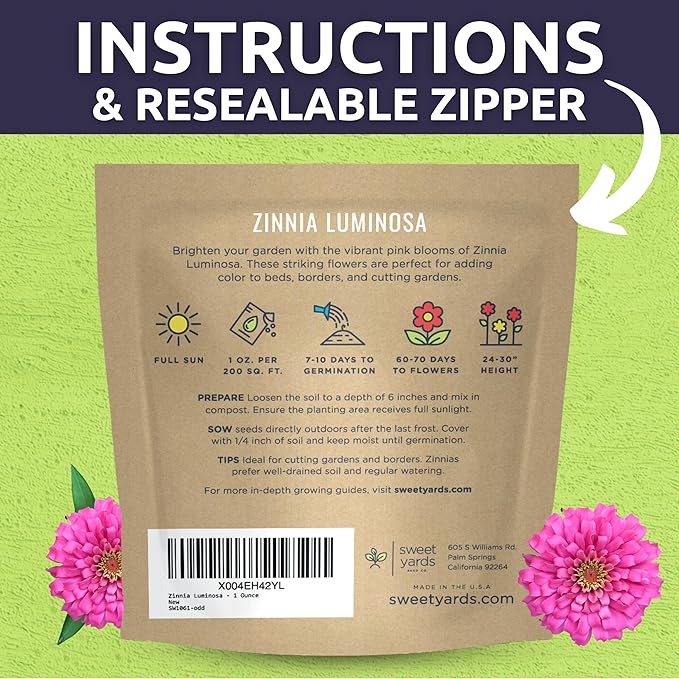 Zinnia Luminosa - Large 1 Ounce Packet - 4,000 Flower Seeds for Planting - Zinnia elegans