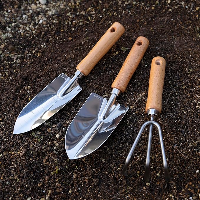 Garden Helper Garden Trowel with Measurements for Planting (Narrow), Garden Hand Shovel Japanese Stainless Steel, Wooden Handle, Made in Japan