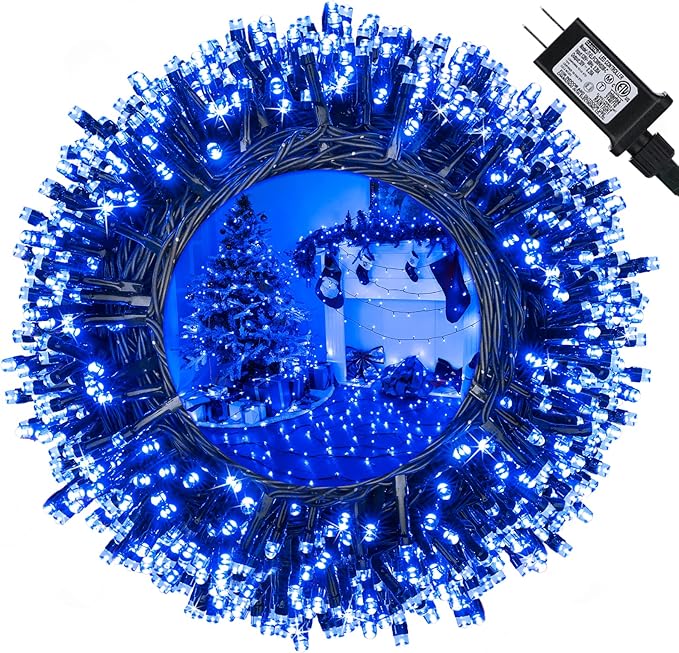 114ft Christmas String Lights Outdoor, 300 LED Christmas Lights Connectable with Timer, 8 Modes Christmas Tree Lights Fairy Twinkle Lights for Garden, Wedding, Indoor Outdoor Xmas Decorations(Blue)