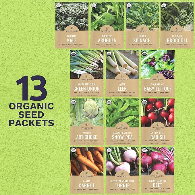 Organic Cool Weather Spring & Fall Seeds Variety Pack - 13 Individual Packs - 2025 Season - Carrots, Beets, Spinach, Broccoli and More! for Indoor & Outdoor Planting (Non-GMO, Certified Organic)