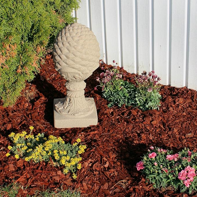 EMSCO Group Pineapple Statue – Natural Sandstone Appearance – Made of Resin – Lightweight – 23” Height