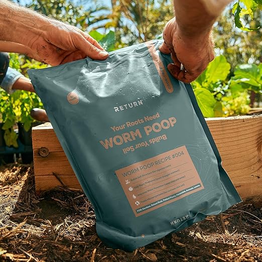 Return Worm Poop Recipe #004, Natural Worm Castings for Plants, Vegetable Garden, Lawns - Earthworm Soil Amendment & Organic Matter Fertilizer, Indoor & Outdoor Use, Eco-Friendly, Odor-Free (4 Quarts)