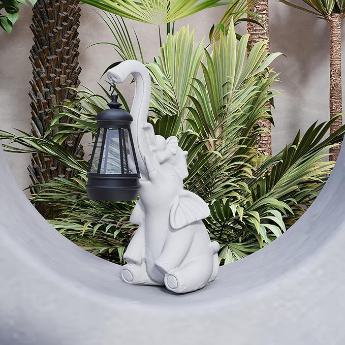 Statue Decoration, Figurine, Lawn Statue, Sculpture Ornament, Animal Figurine - Elephant Resin Statue with Lantern (Trunk)