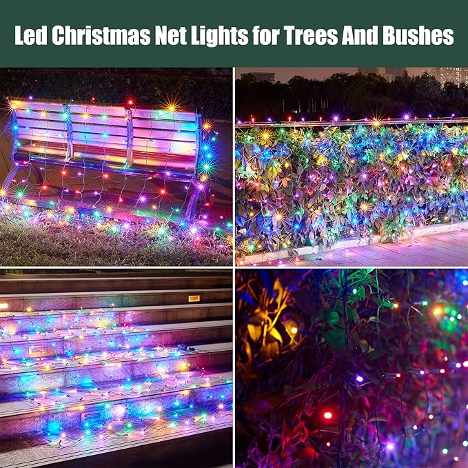 Led Christmas Net Lights Outdoor Christmas Decorations 120Led 6Ftx4Ft Connectable Waterptoof Mesh Net Lights for Trees Bushes Wedding Garden Outdoor Christmas Decorations (Multicolor)