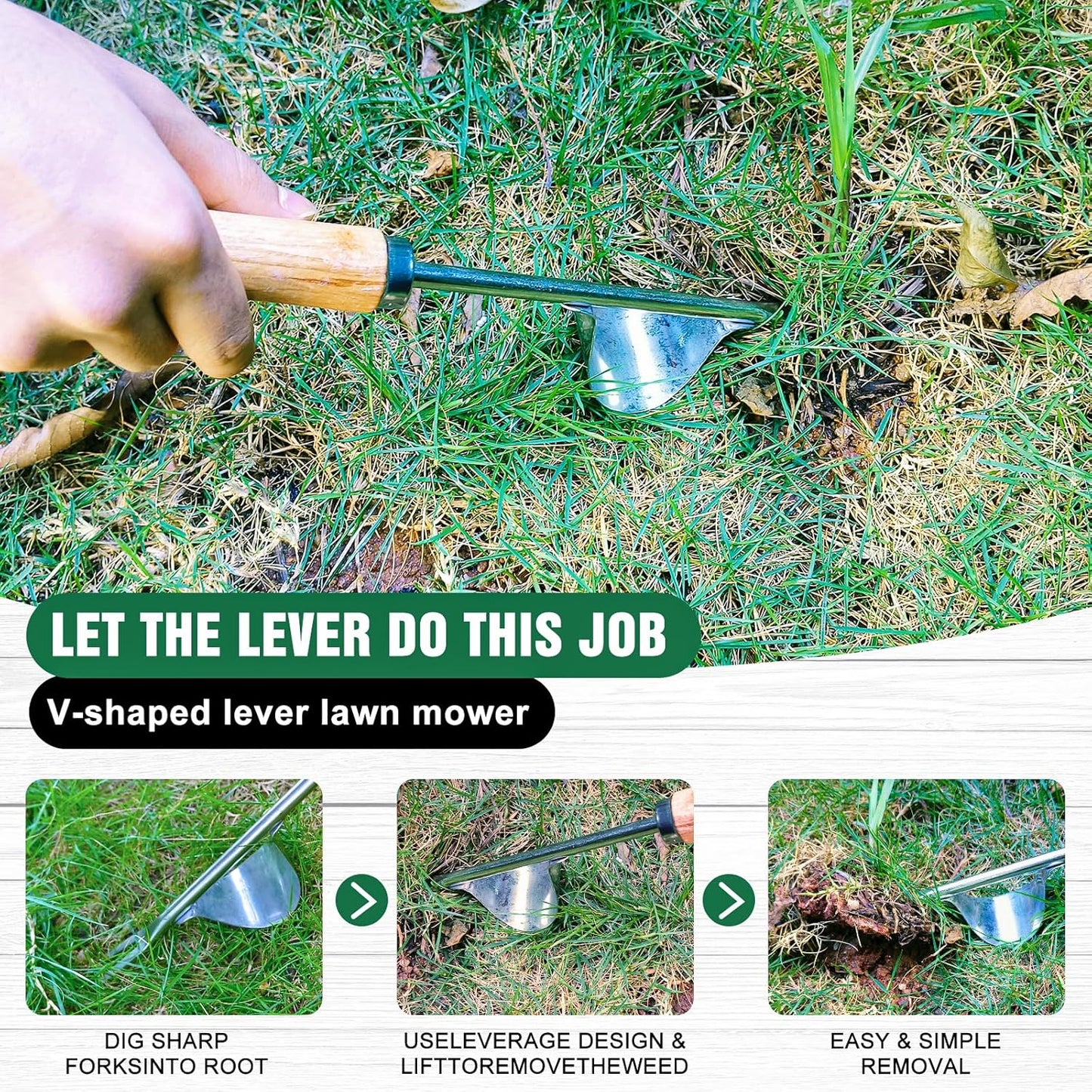 Weed Remover Tool 2-Piece with Wood Handle, Weeding Garden Tools for Gardening with Serrated Edge, Weed Puller for Removing Moss and Weeds, Weeding Tools for Dandelion