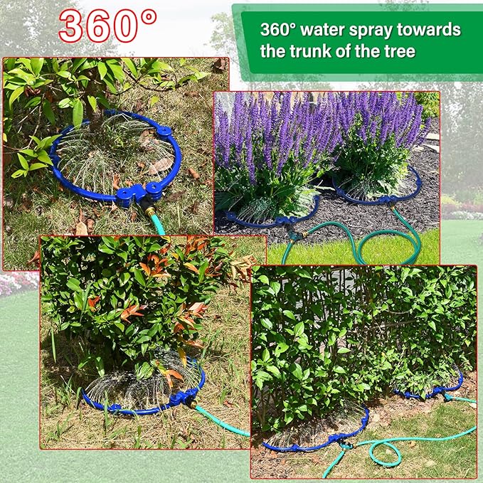 ZZM 360°Tree Water System Tree Watering Ring Circle Sprinkler and Irrigation System Targeted Water with Y Hose Splitter for New Tree Outdoor Plants Raised Garden Beds Shrubs (Small)