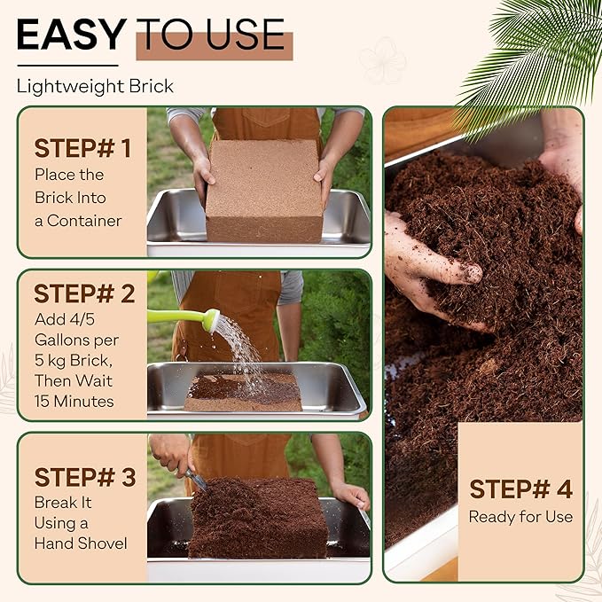Coco Coir for Plants - Coconut Coir to Promote Optimal Root Aeration - Unbuffered and Low EC Coco Coir Brick - Lightweight and Easy to Handle - 5kg/11lbs