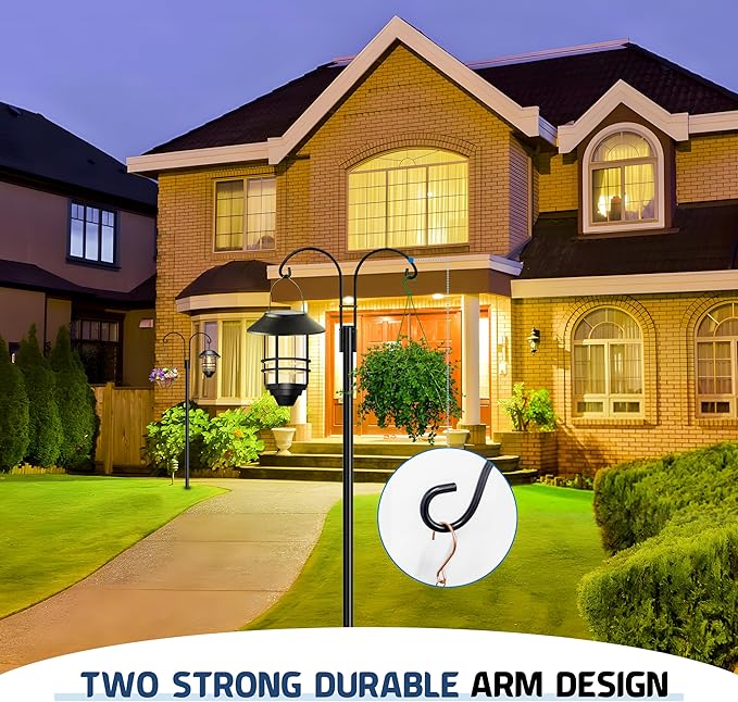 Ottsuls Bird Feeder Pole, 2 Pack 76 INCH Double Shepherds Hooks for Outdoor, Garden Pole with 5 Base Prongs Heavy Duty Planter Hooks for Hanging Plant Baskets, Lantern, Hummingbird Feeder