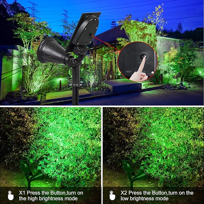 T-SUNUS Green Solar Landscape Lights Christmas 4 Pack, IP65 Waterproof Halloween Garden Pond Light, Auto-on/Off Security Spotlight for St. Patrick's Day Flag Tree Wall Patio Yard Driveway Pool Area