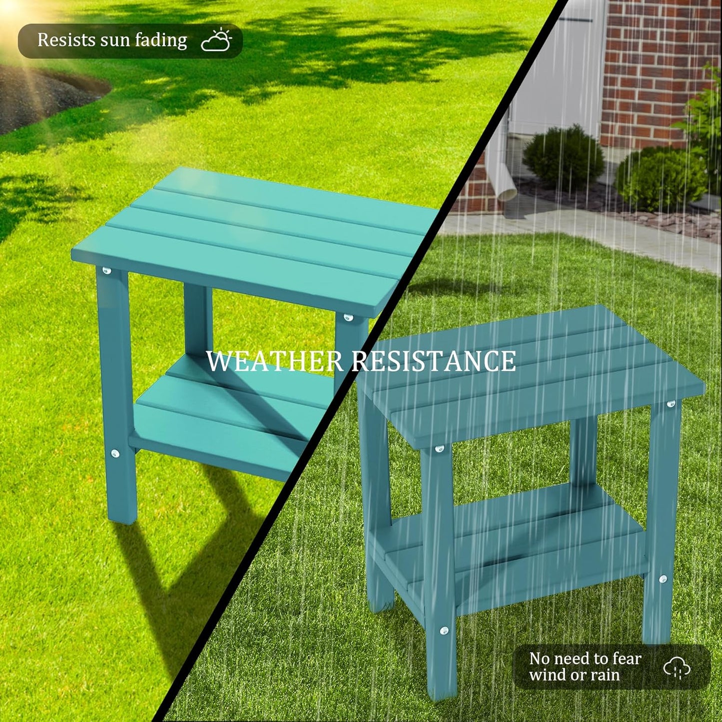 Outdoor Side Table, Weather Resistant HDPE Outdoor Table, 2-Tier Small Patio Tables for Outside or Indoor (Aruba Blue)