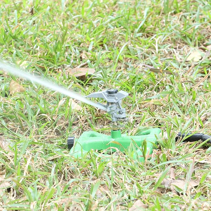 STYDDI Deluxe Pulsating Impact Sprinkler with Heavy Duty Metal Base, Pro Metal Adjustable Circular Water Sprinkler for Medium to Large Lawn, Yard, Garden and Large Areas, Coverage up to 6,360 Sq. ft