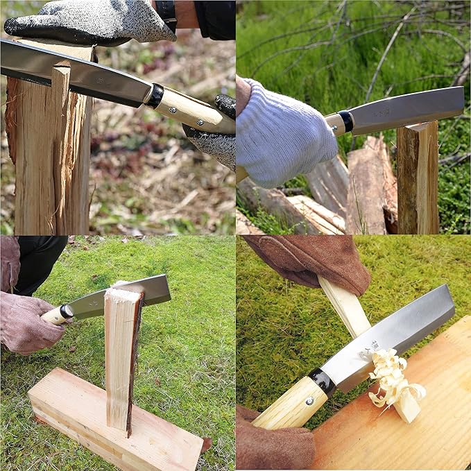 KAKURI Japanese NATA Tool Knife 6.5" and Pruning Saw Set, Made in Japan, Bushcraft Hatchet Axe and Saw Combo with Sheath for Camping, Outdoor, Campfire, Gardening