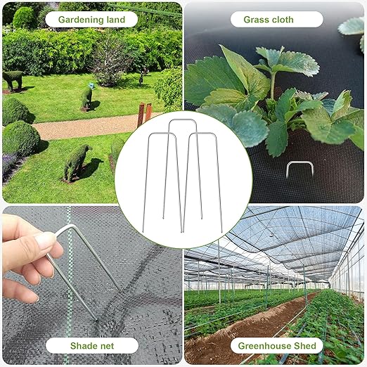 50 Pack Heavy Duty Garden Staples 6 Inch 11 Gauge Landscape Staples Galvanized Ground Stakes Anti-Rust Landscape Fabric Staples Garden Stakes for Irrigation Tubing, Fence, Weed Barrier, Ground Cover