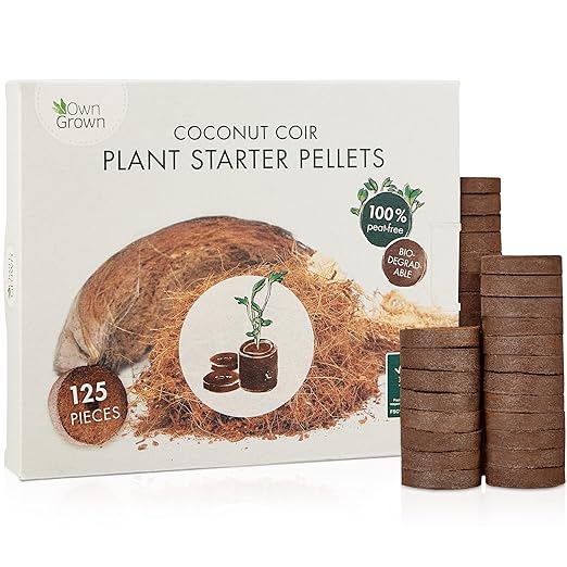 Coco Coir Seed Starter Pellets: 125 Coconut Coir Plugs for Growing Plants – Peat Free Seedling Soil – Seed Starter Kit with Potting Soil Pellets – 125 Starter Plugs – Gardening Supplies from OwnGrown
