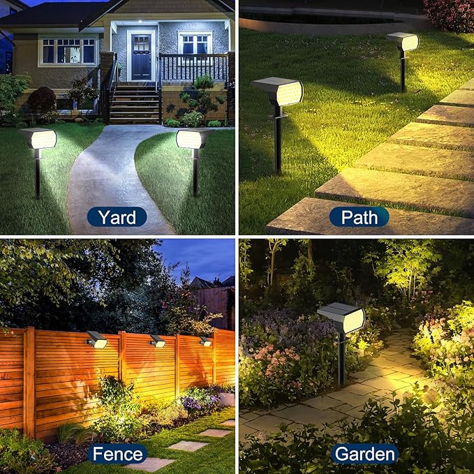 Solar Spot Lights Outdoor, [4 Pack/7 Colors/37 LED] 2-in-1 Solar Landscape Spotlights, IP65 Waterproof Auto On/Off Solar Powered Security Lights for Yard Garden Pathway Walkway