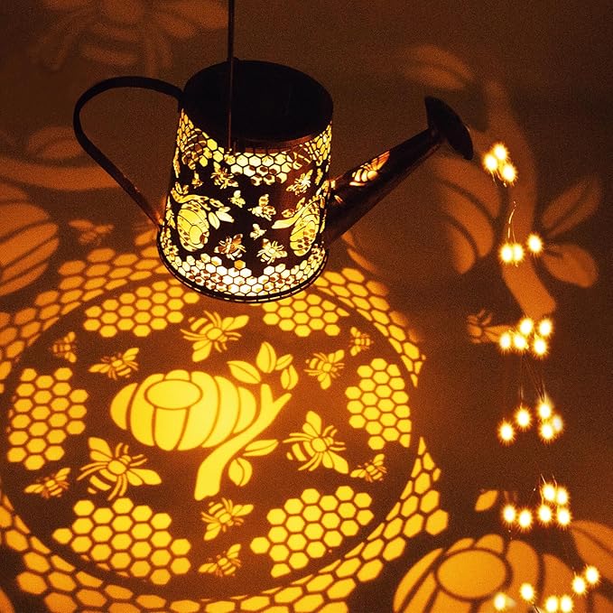Solar Watering Can Outdoor Lights Garden Decor,Bee Hanging Lantern Waterproof Landscape Lights Outside Decoration for Yard Porch Patio Pathway Gardening Gifts(with 32 inch Shepherd Hook)