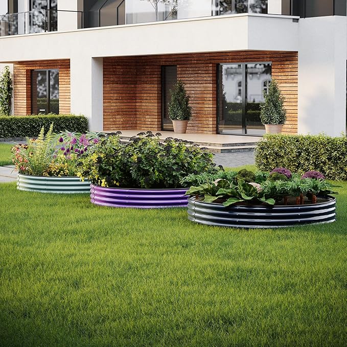 Galvanized Metal Planter Round Raised Garden Bed Kit for Gardening Outdoor，3x3x1ft Planter Grow Garden Box Raised Flower Bed，Round Galvanized Planter Outdoor Large Metal Fire Pit Ring