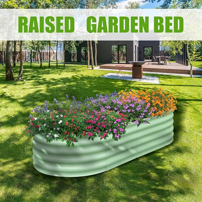 SnugNiture Galvanized Raised Garden Bed, 6x3x1.5ft Oval Metal Planter Box for Planting Outdoor Plants Vegetables