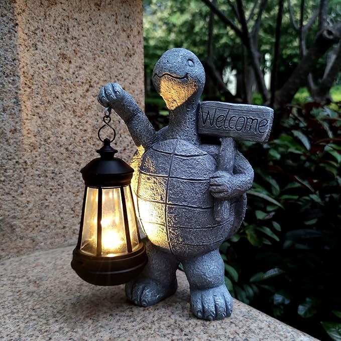 Sea Turtle Solar Garden Statues,Resin Sea Turtle Figurine Decorations with Solar Lights Lantern, Outdoor Figurines Lawn Garden Statue Decor Art for Lawn,Yard, Balcony Ornament.