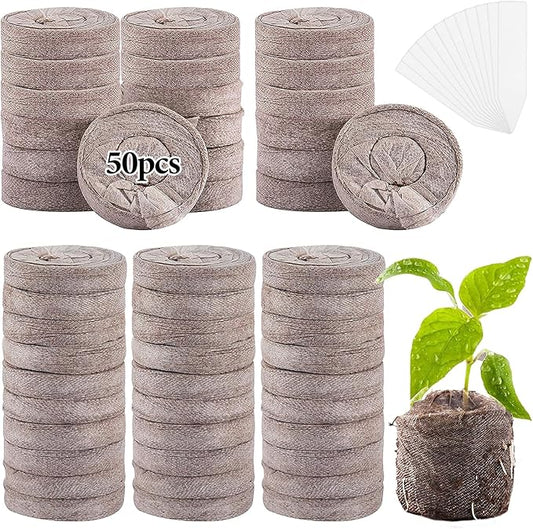 50mm Peat Pellet for Seedling - 50pcs Seeds Plant Starter Plugs, Compressed Nutrient Fiber Garden Soil Block with 50 Labels, Plant Pods Bulk for Transplanting Herb Flower Vegetables