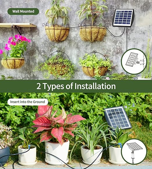 Solar Auto Drip Irrigation Kit System, Solar Powered Plants Watering System, Self Watering Devices Supported 15Pots with 6Timing Modes, Irrigation System for Indoor and Outdoor,Balcony Patio & Garden