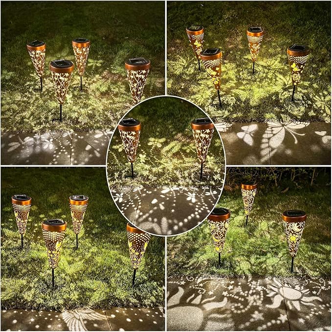 2 Pack DIBIEECN Dragonfly Solar Pathway Lights Outdoor,Metal Garden Decorations Outdoor Lights with Patterns and Warm Light,Waterproof Landscape Lighting for Path Patio Backyard Walkway Yard