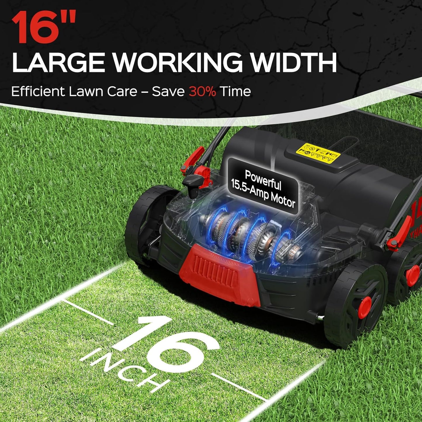 16-Inch 15.5 Amp 2-in-1 Electric Dethatcher and Scarifier with 14.5-Gallon Collection Bag, Lawn Dethatcher with 5-Position Adjustment, Quick-Fold, Keeps Lawn Healthy - Red