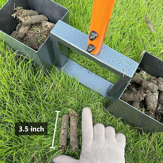 Manual Coring Lawn Aerator Hand Tool 4 Replace Tines Cores Box Loosening Compacted Soil Condition Improve Garden Yard Grass Aeration