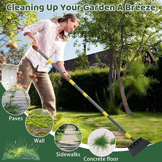 Manual Weeder, Detachable Garden Flat Shovel Scraper, 2 Spades,74 Inch Long Multifunctional Garden Cleaning Shovel, Heavy Duty Floor Scraper,Metal Weeding Scraper for Lawn Edging
