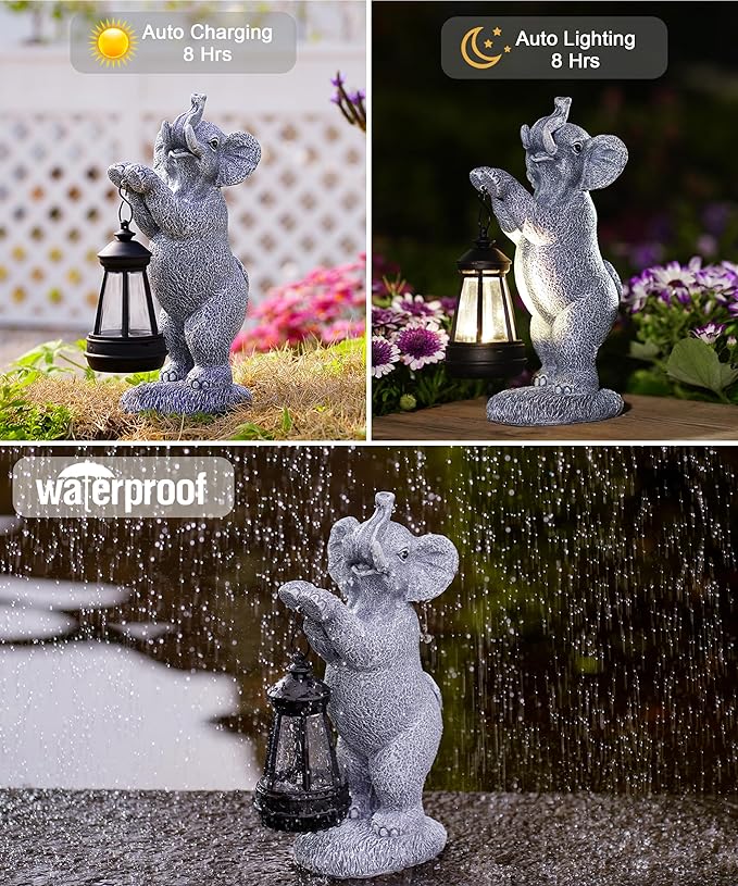 Nacome Solar Elephant Outdoor Statues for Garden: Outside Decor with Lantern Clearance for Yard Art Lawn Ornaments Porch Patio Balcony - Gifts for Grandma Mom Women