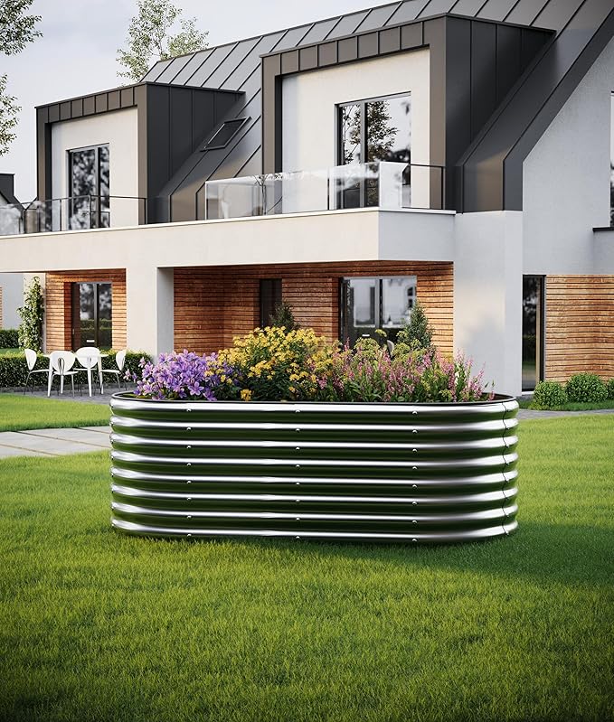 Large Raised Garden Bed Galvanized Metal Round Raised Garden Bed Outdoor for Gardening Raised Garden Bed Kit，6x3x2FT for Vegetables Flowers Ground Planter Box