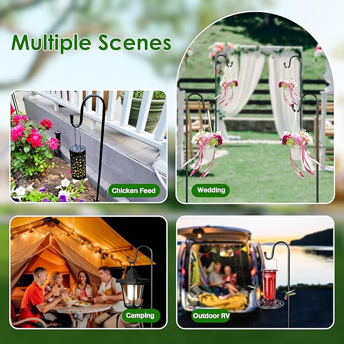 XDW-GIFTS Bird Feeder Pole for Outdoor, 60 Inch Shepherds Hooks Heavy Duty Garden Pole for Hanging Plant Basket, Solar Light Lanterns, Garden Plant Hanger Stands with 5 Base Prongs