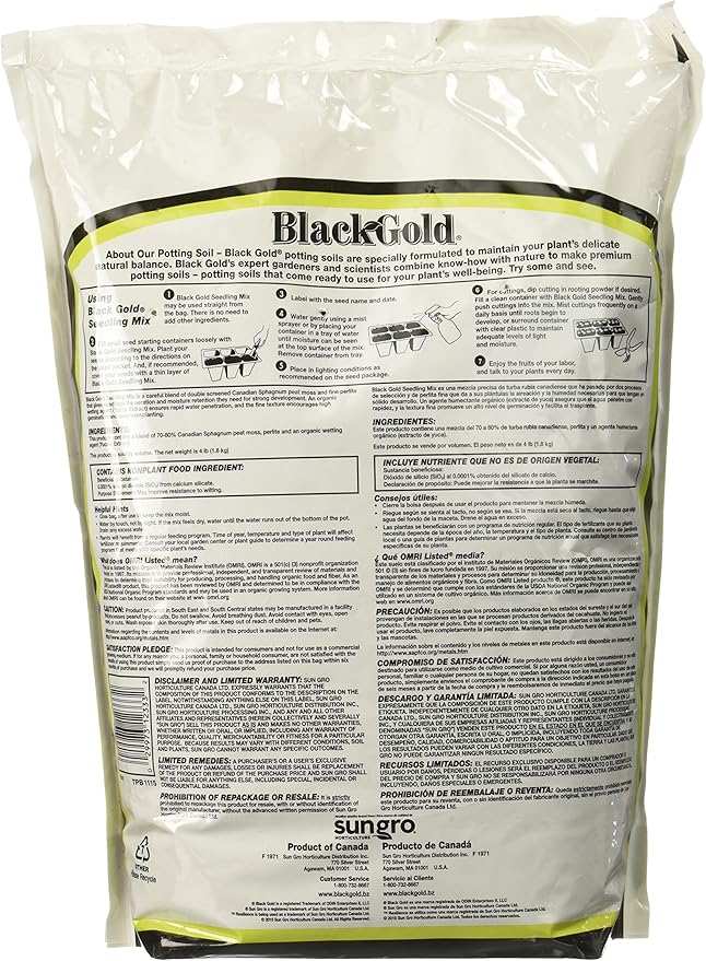 SUNGRO HORTICULTURE Black Gold 1311002 8-Quart Seedling Mix, ba