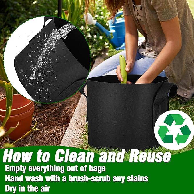 PHYEX 12-Pack 7 Gallon Grow Bags, Thickened 300G Nonwoven Fabric Pots with Reinforced Handles, Planting Bags for Healthy Root Growth, Vegetables, and Flowers, Come with 12 Pcs Plant Labels