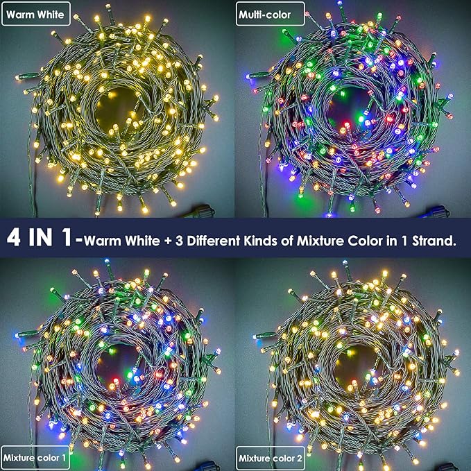 300 LED Christmas String Lights Outdoor Indoor Color Changing with Remote/Timer, 108FT 11 Modes Waterproof Warm White and Multi Color Christmas Lights Plug in for Tree Garden Decoration
