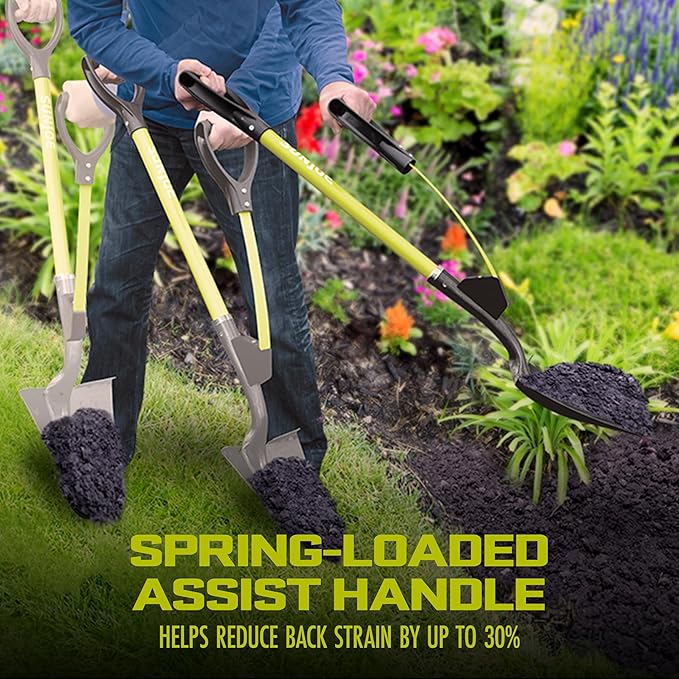 Sun Joe SJ-SHLV07 Shovelution Strain-Reducing Spear Head Digging Garden Shovel, 9-Inch Steel Head, Patented Shovelution Auxiliary Handle