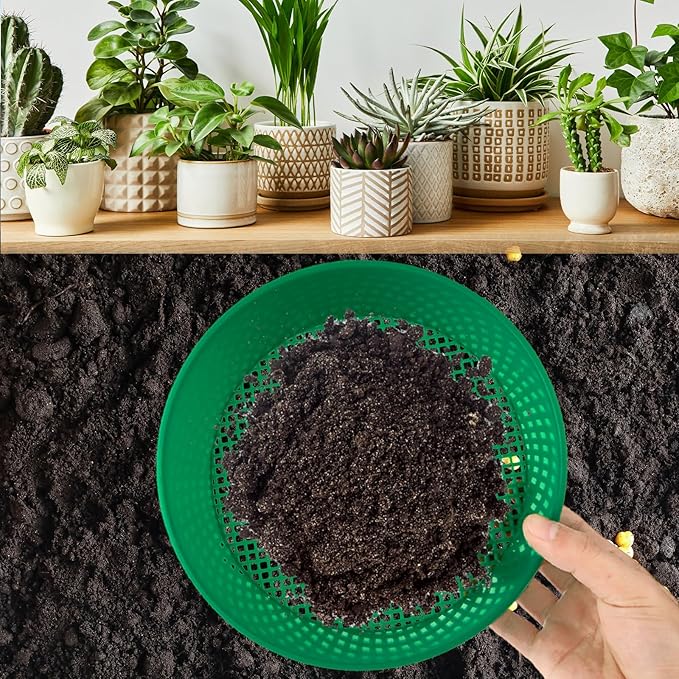 8PCS Soil Sifter for Gardening Plastic Soil Sifting Pan Round Sifter for Rocks Set Soil Sieve Sifter, Soil Sifting Pan Rock Garden Sieve Soil Sifter for Small Gravel, Soil, Sand