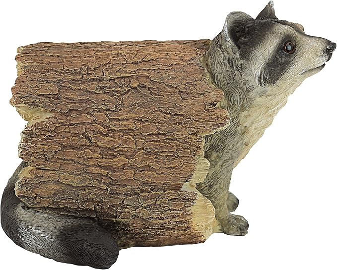 Design Toscano Bandit the Raccoon Indoor/Outdoor Garden Animal Statue, 10 Inch Long, Cast Stone Resin, Full Color Finish