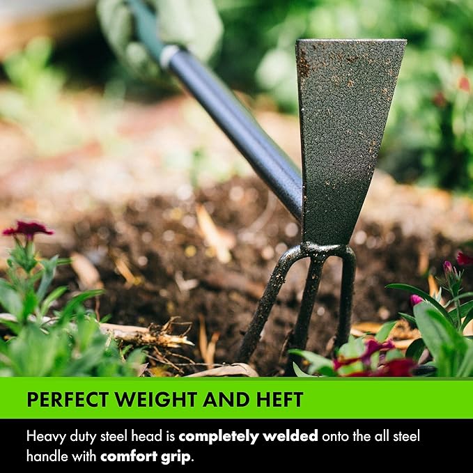 Yard Butler Terra Tiller - Durable Weeding & Tiller Gardening Tool - Ergonomic Grip for Weeding, Tilling & Digging - Dual-Action Head with Three Prongs & Beveled Edge