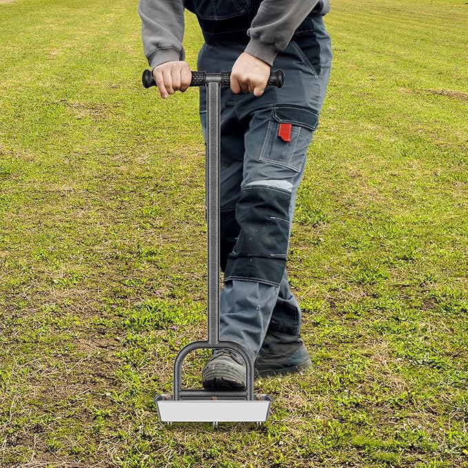 Dolibest Lawn Coring Aerator, Manual Grass Aerating Tool with Stainless Steel Soil Core Storage Tray, 3 Stainless Steel Corer Plug Aerator Tool, Garden Tool & Clean Hand Tool, Improve Lawn Health